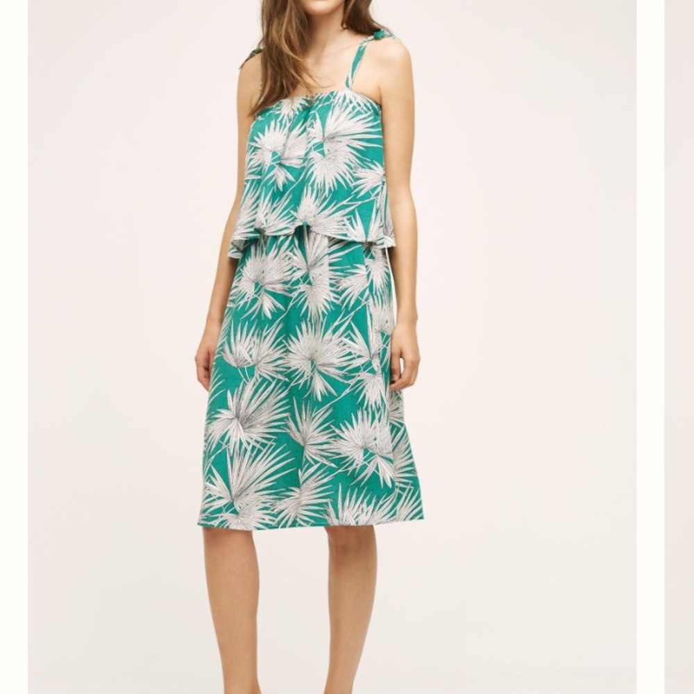 Anthropologie Green and White Midi Dress
